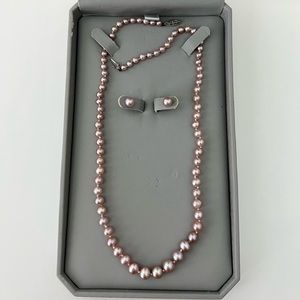 Lavender Pearl Necklace and Earrings